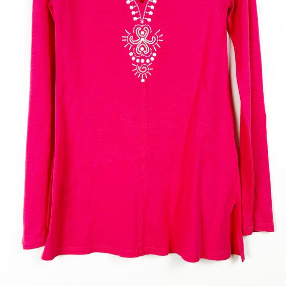 Lilly Pulitzer Eliana Tunic Top Coral/White Beaded Roll Sleeves Womens Size XS - Picture 5 of 12